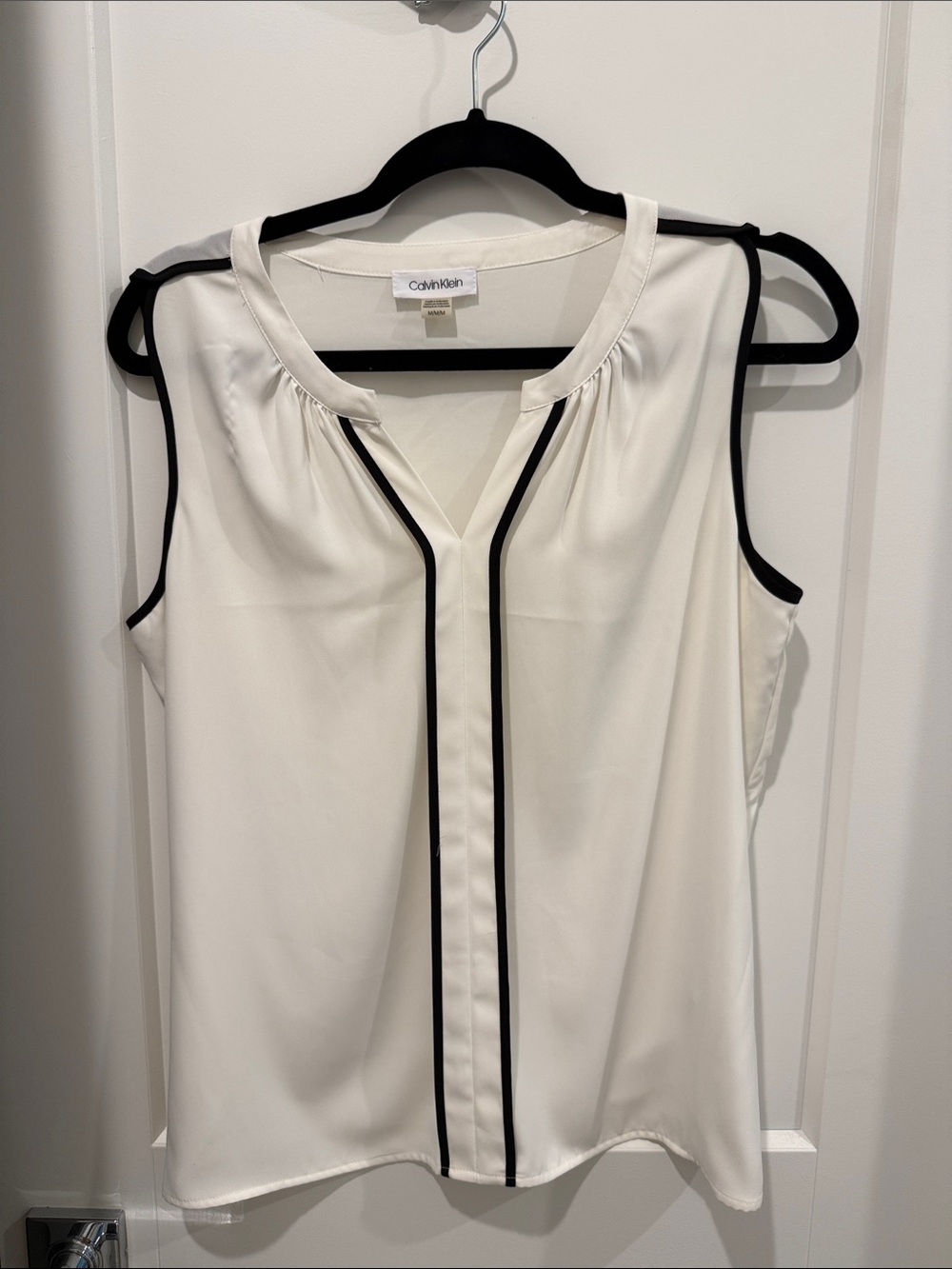 Calvin Klein White Sleeveless Top with Black Trim